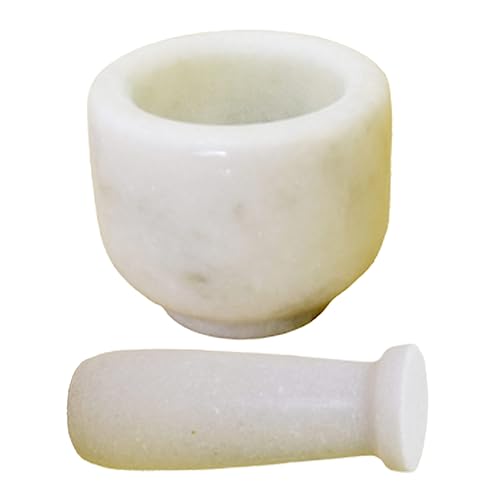 KunhaR Natural White Marble Mortar and Pestle Set, Imam Dasta, Ohkli Musal, Kharal - 3 x 2.5 Inches, White, (Half Polish) - Image 5