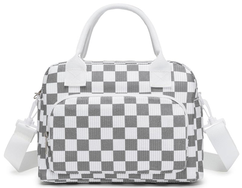 OYLOLA Lunch Bag Women Lunch Box for Women Adult Cute Insulated Lunch Bag Lager Cooler Lunch Tote Bags for Work Picnic (Beige-Gray Plaid) - Image 1