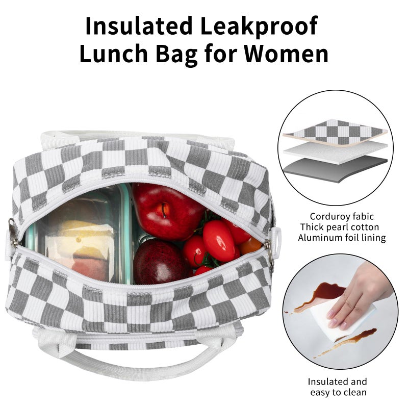 OYLOLA Lunch Bag Women Lunch Box for Women Adult Cute Insulated Lunch Bag Lager Cooler Lunch Tote Bags for Work Picnic (Beige-Gray Plaid) - Image 5