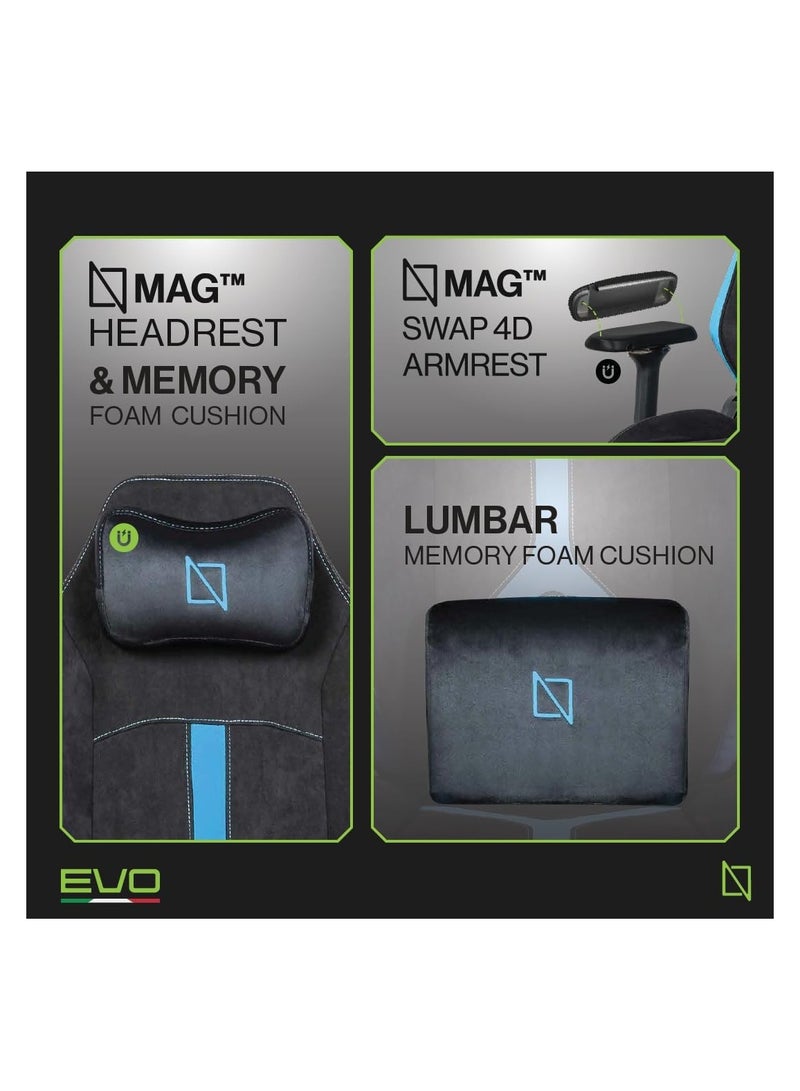 نافوديسك كرسي ألعاب كمبيوتر بمسند ظهر مرتفع من سلسلة APEX PRO EVO مع مساند ذراع قابلة للتبديل مغناطيسيًا ووسادة أسفل الظهر ومسند رأس مغناطيسي من NAVO EVO PRO Hypersuede Miami Blue - Image 2