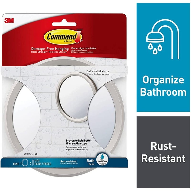 Command Bath Mirror, 2-Pack of 1 Mirror and 2 Water-Resistant Strips, Damage Free Bathroom Organization - Image 2