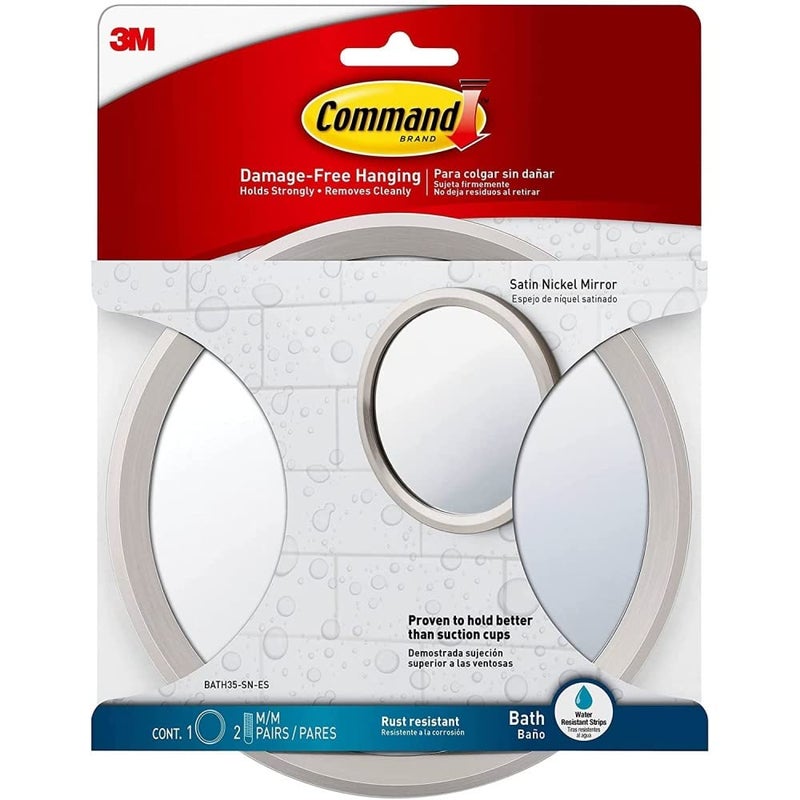 Command Bath Mirror, 2-Pack of 1 Mirror and 2 Water-Resistant Strips, Damage Free Bathroom Organization - Image 1