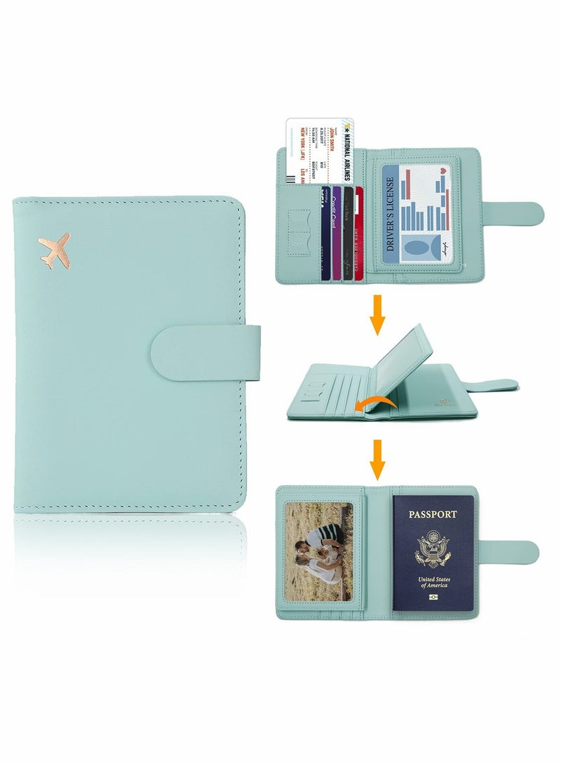 Passport Holder, Card Slots, Creative Aircraft Certificate Storage Bag, Cute Passport Cover for Women and Men, Waterproof Rfid Blocking Travel Wallet (Aqua green) - Image 2