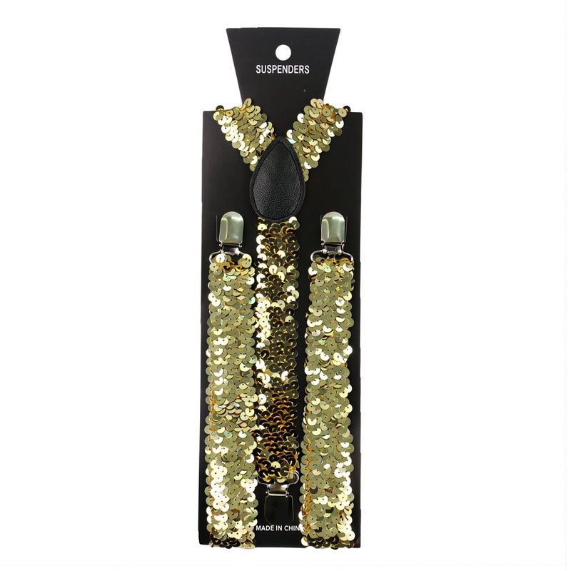 Purple Sequin Suspender Set 3 Pcs Non Slip Clips Elastic No Tie For Stage Rave - Image 4