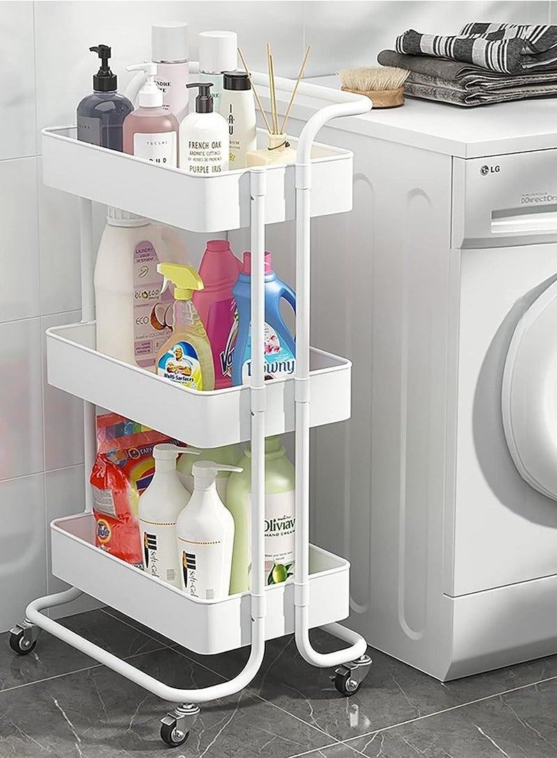 3-Layer Storage Trolley With PP Armrests, With Wheels, White - Image 4