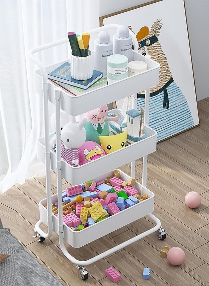 3-Layer Storage Trolley With PP Armrests, With Wheels, White - Image 3