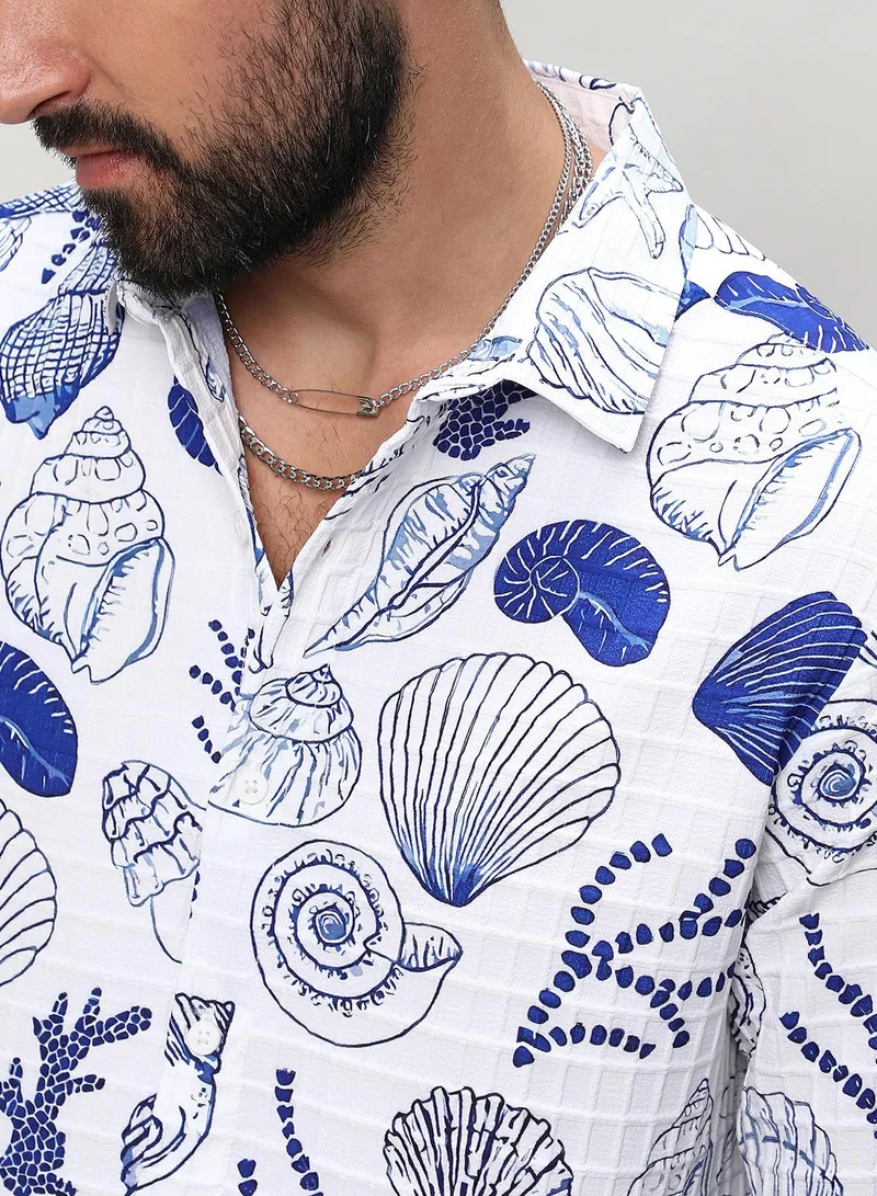 CAHOOT  Men's Chalk White:Indigo Blue Seashell Shirt for Men | Best Price UAE