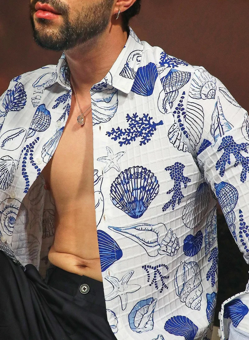 CAHOOT  Men's Chalk White:Indigo Blue Seashell Shirt for Men | Best Price UAE