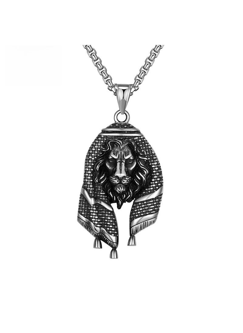 Generic Arabian Lion Pendant Stainless Steel Mens Hip Hop Necklace Steel color (with 60cm Pearl Chain) 
