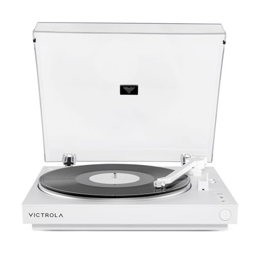 Victrola Fully Automatic Bluetooth Turntable w Audio Technica ATN3600L Cartridge Automatic Repeat Function 2Speed Vinyl Record Player Wireless Bluetooth Streaming Preamp Aluminum Platter White - Image 1