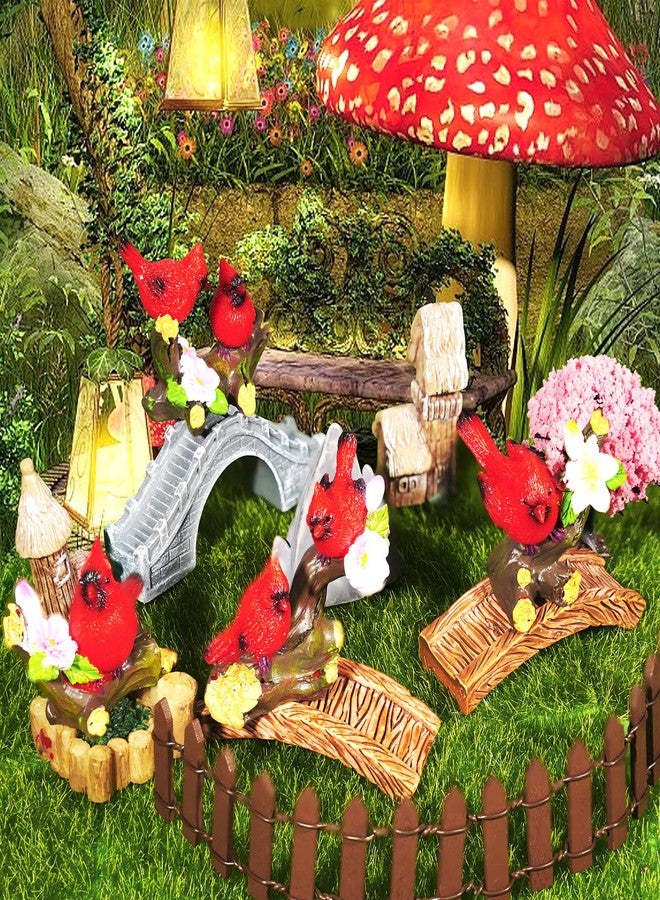 Pamonrueer 4 Pcs Miniature Cardinal Figurines Mini Red Cardinal Bird on Tree Branch with Flowers for Home Cake Decorating Party Supplies Birthday Gifts Fairy Garden Accessories - Image 4