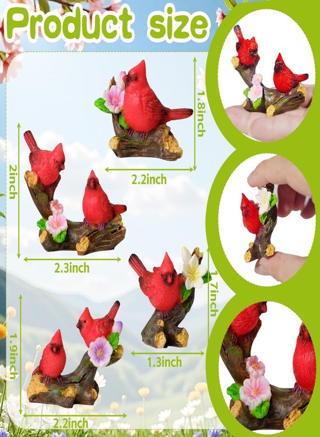 Pamonrueer 4 Pcs Miniature Cardinal Figurines Mini Red Cardinal Bird on Tree Branch with Flowers for Home Cake Decorating Party Supplies Birthday Gifts Fairy Garden Accessories - Image 2
