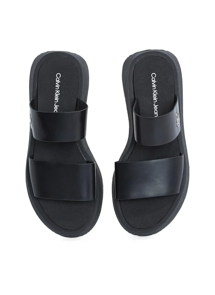 Calvin Klein Jeans LEATHER SANDALS WITH DOUBLE STRAP