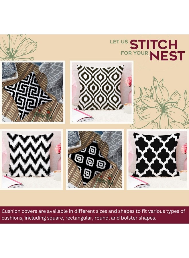 STITCHNEST Black Geometrical Ikat Ethnic Printed Poly Cotton Cushion Covers, Black Set of 5 (16 x 16 Inches) - Image 2