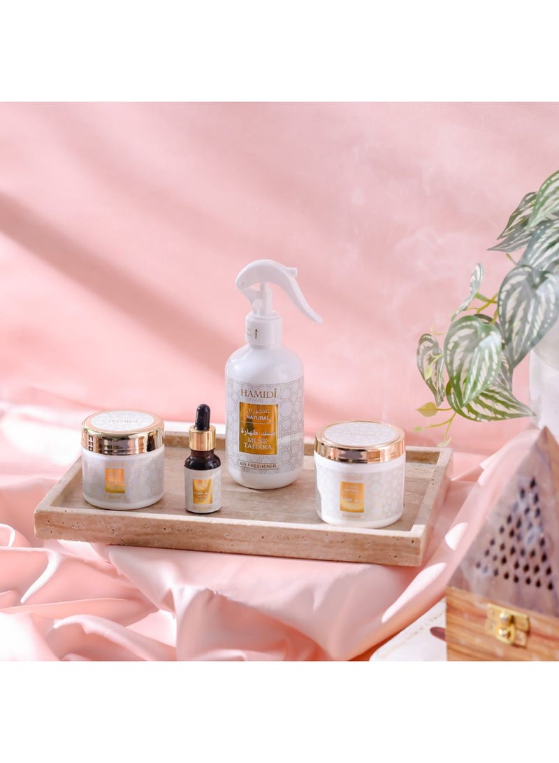 DANUBE HOME Natural 4-Piece Musk Tahara Gift Set – 300ml Air Freshener, 50g Bakhoor, 40g Muattar & 15ml Diffusion Oil | Luxurious Arabian Home Fragrance Combo for Office & Gifting - Image 3