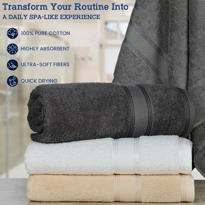 Casa Lino 4 Pack Bath Towels (27x54)  100% Pure Cotton  Luxury Bath Towels  Lightweight & Highly Absorbent  Quick Drying Towels for Bathroom  for Daily Use Bathroom  Multicolor 1 - Image 3