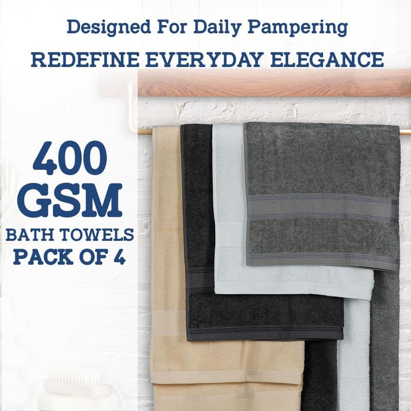 Casa Lino 4 Pack Bath Towels (27x54)  100% Pure Cotton  Luxury Bath Towels  Lightweight & Highly Absorbent  Quick Drying Towels for Bathroom  for Daily Use Bathroom  Multicolor 1 - Image 4
