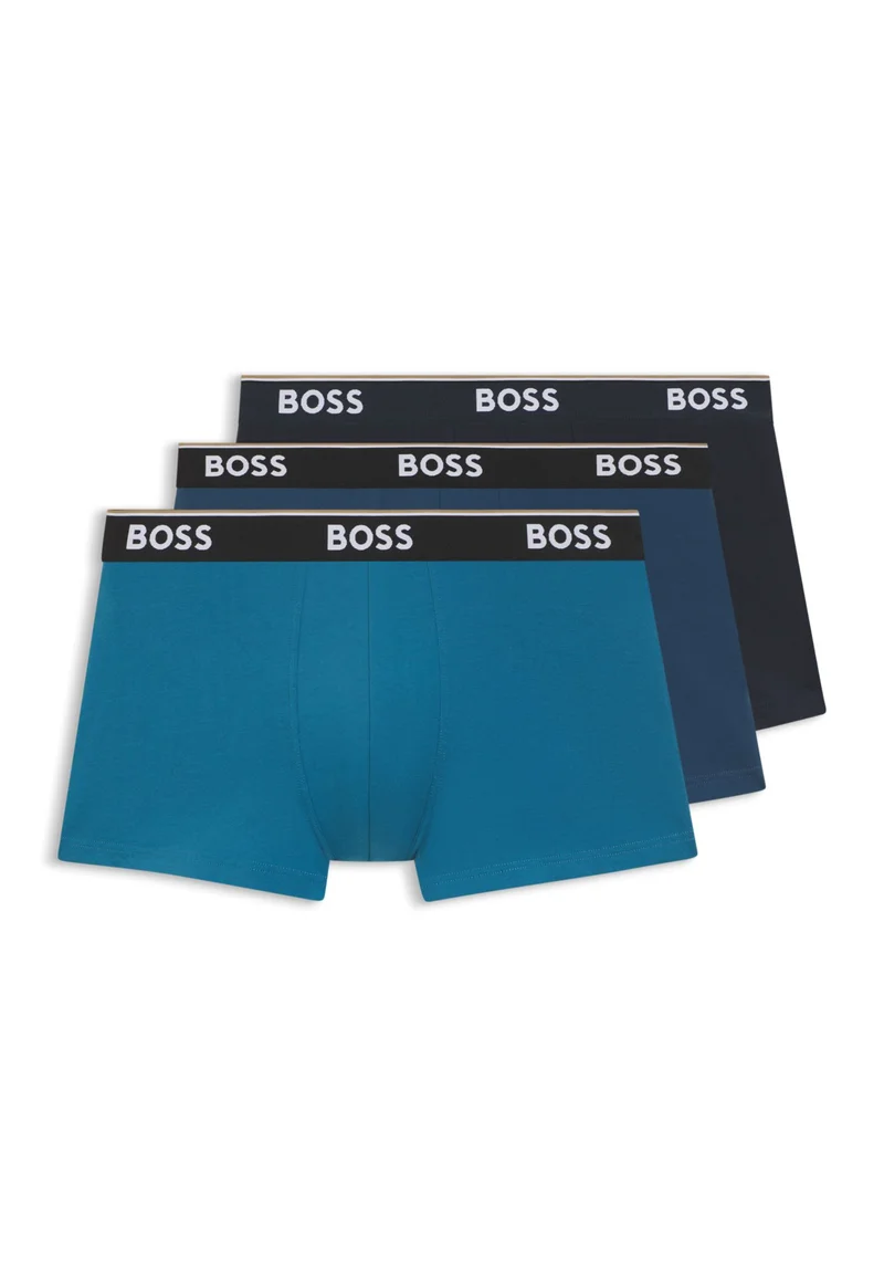 BOSS Three-pack of stretch-cotton trunks with logo waistbands