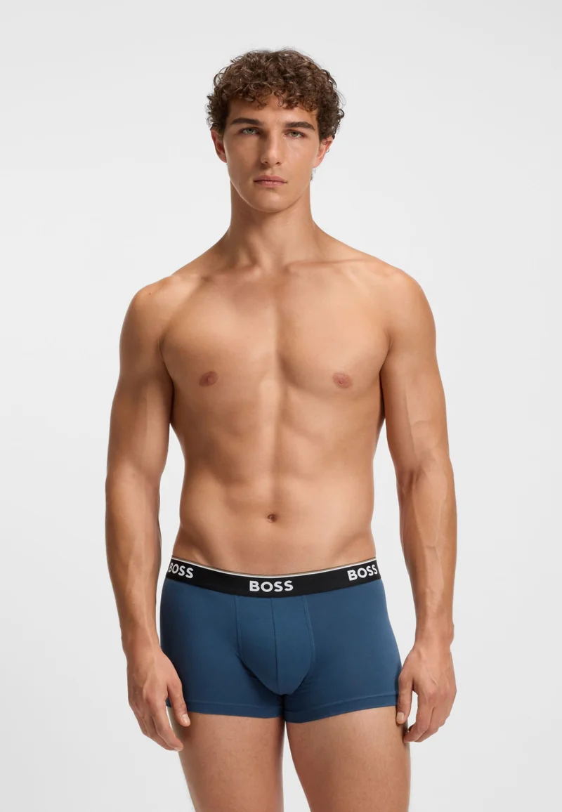 BOSS Three-pack of stretch-cotton trunks with logo waistbands