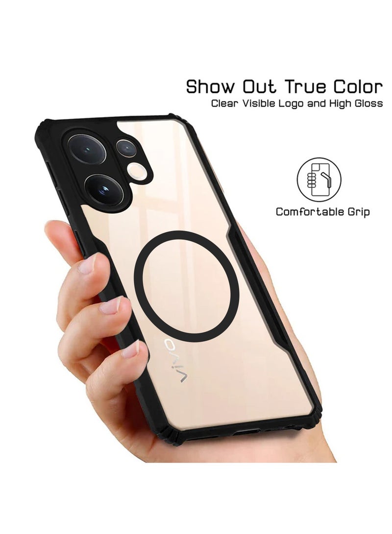 Techie Vivo V60 5G Case - TPU Bumper Cover with Camera Protection Anti-Yellowing Clear Back Shockproof Airbag Corners & Magnetic Metal Ring Support – Clear Black - Image 4
