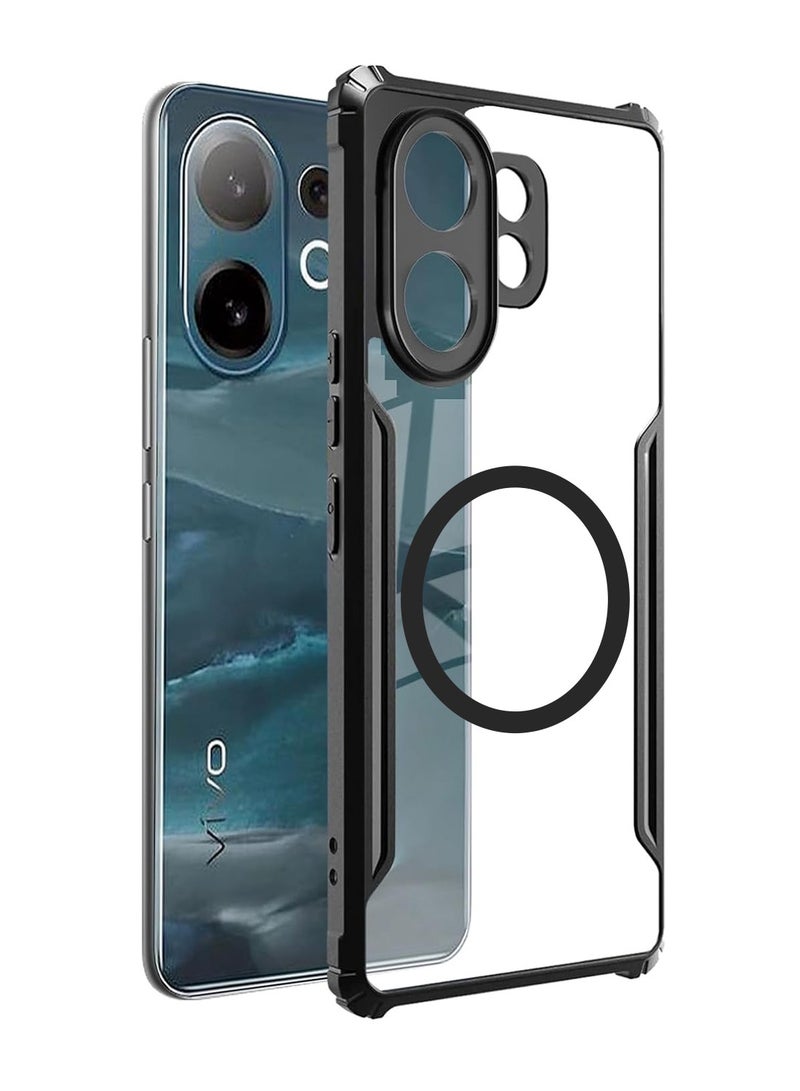 Techie Vivo V60 5G Case - TPU Bumper Cover with Camera Protection Anti-Yellowing Clear Back Shockproof Airbag Corners & Magnetic Metal Ring Support – Clear Black - Image 2