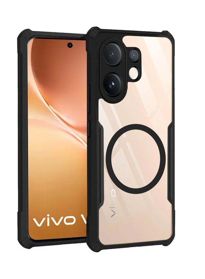 Techie Vivo V60 5G Case - TPU Bumper Cover with Camera Protection Anti-Yellowing Clear Back Shockproof Airbag Corners & Magnetic Metal Ring Support – Clear Black - Image 1