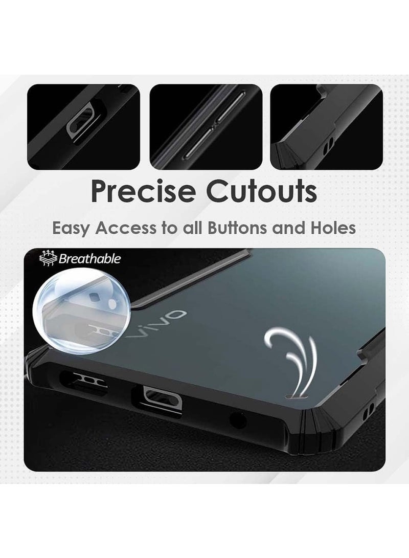 Techie Vivo V60 5G Case - TPU Bumper Cover with Camera Protection Anti-Yellowing Clear Back Shockproof Airbag Corners & Magnetic Metal Ring Support – Clear Black - Image 5