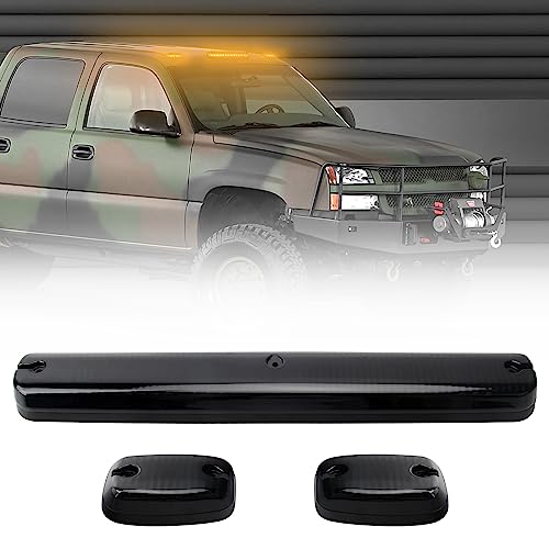 OPP ULITE Silverado Cab Lights Amber 30 Led Smoke Cover Lens Cab Marker Top Roof Running Light Assembly 3PCS Fit for 20072014 Chevy Silverado Sierra DK035