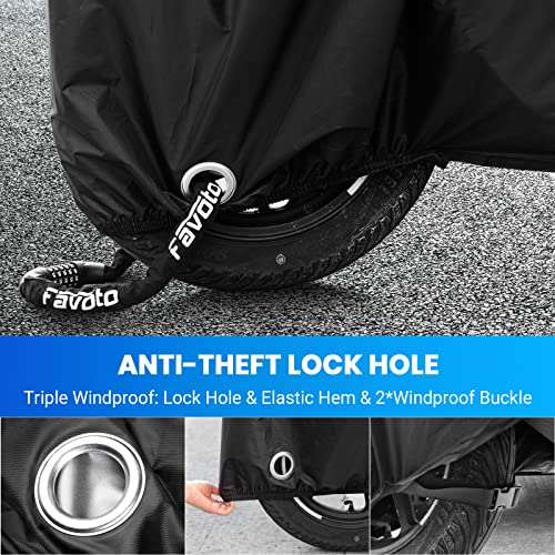 Favoto Motorcycle Cover Waterproof All Weather Universal Fits up to 108 inches Motorcycles with 3 Night Reflectors Lock-Hole Carrying Bag, Windproof Dustproof Sun Outdoor Protection - Image 5