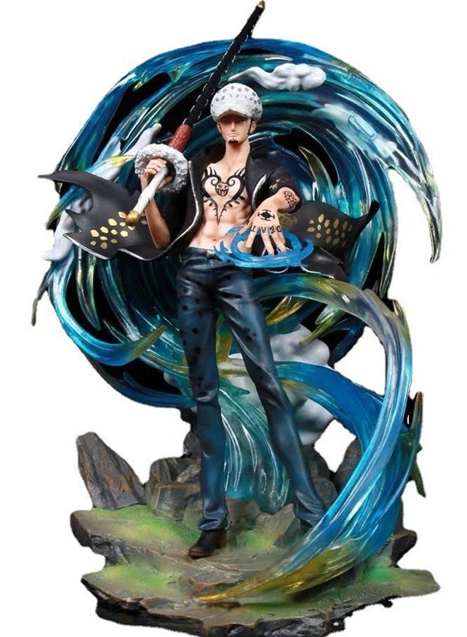 HALAMODO One Piece Light-Up Phantom Trafalgar Law Scene Action Figure Model , Death Wink Edition Cool Anime Collectible , Trendy Anime Statue Toy, Desktop Decor Figure Model Toy , Office Decor Figure , Car Ornament, Birthday Gift For Kids Boys and Girls, For Commemoration, Collection and Display, Black/White/blue , 43 cm - Image 1