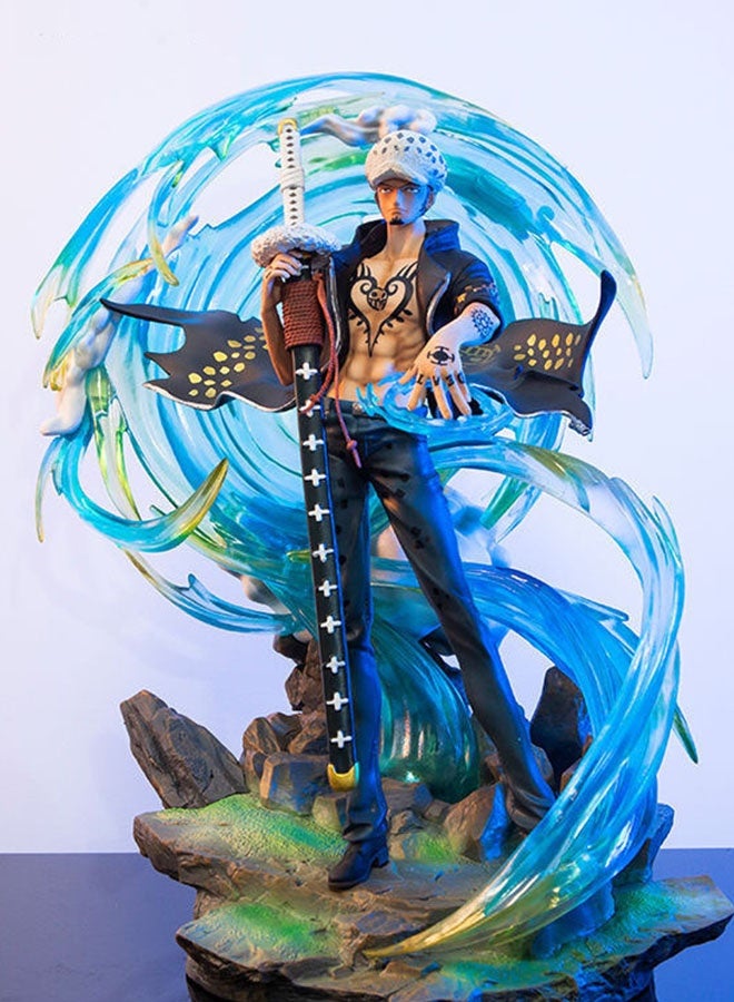 HALAMODO One Piece Light-Up Phantom Trafalgar Law Scene Action Figure Model , Death Wink Edition Cool Anime Collectible , Trendy Anime Statue Toy, Desktop Decor Figure Model Toy , Office Decor Figure , Car Ornament, Birthday Gift For Kids Boys and Girls, For Commemoration, Collection and Display, Black/White/blue , 43 cm - Image 2