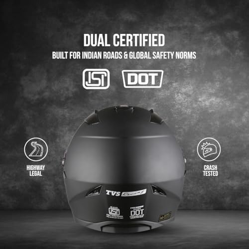 TVS Racing Anti Matter Full Face Helmet for Bike & Motorcycle Riders-DOT & ISI Certified-Lightweight ABS Shell, UV Resistant-Ventilated Comfort Liner, Quick-Release Visor & Chin Strap (Matt Black/M) - Image 3