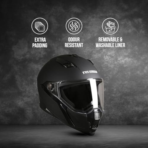 TVS Racing Anti Matter Full Face Helmet for Bike & Motorcycle Riders-DOT & ISI Certified-Lightweight ABS Shell, UV Resistant-Ventilated Comfort Liner, Quick-Release Visor & Chin Strap (Matt Black/M) - Image 5