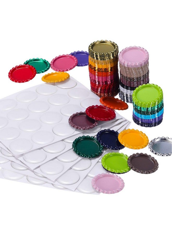 TecUnite 100 Pieces Bottle Caps For Crafts In Double Sides Printed Mixed Colors Flattened And 100 Pack 1 Inch Clear Stickers For Photo Pendant Craft Jewelry Making  - Image 1
