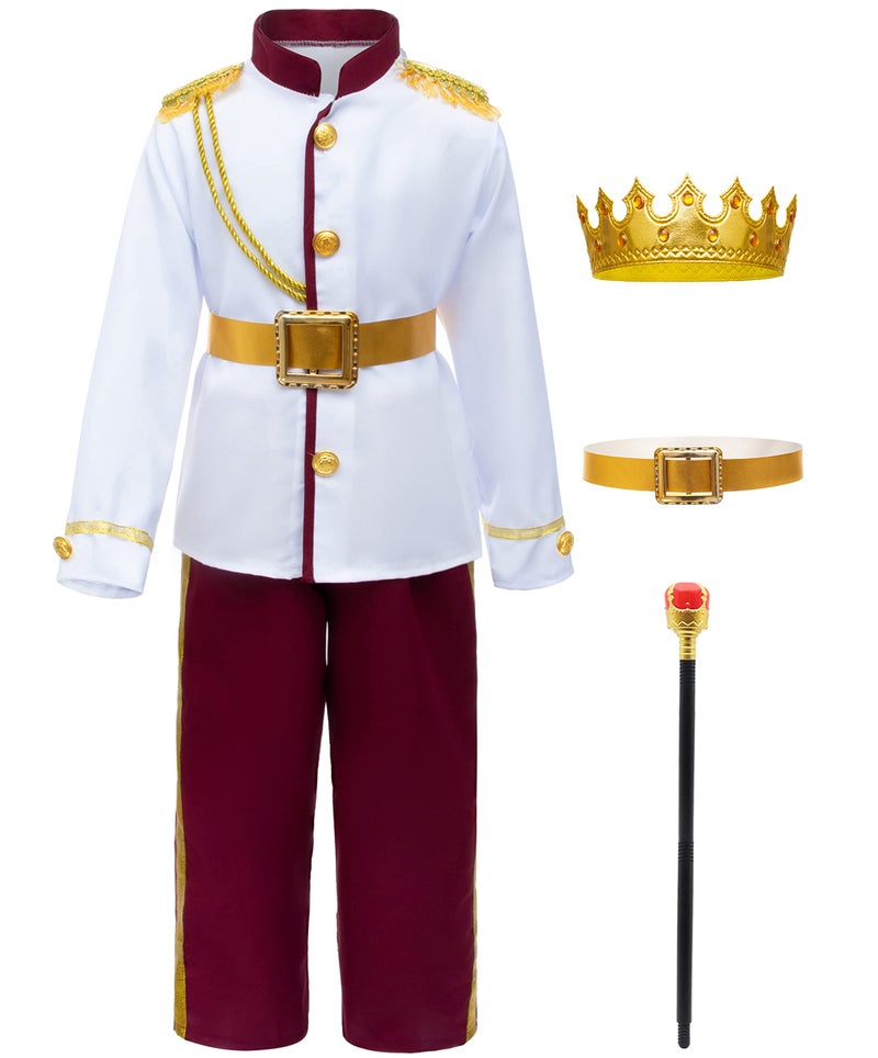 TOGROP Prince Charming Costume for Kids Boys Royal Prince King Outfit Party Cosplay 78 Years White - Image 3