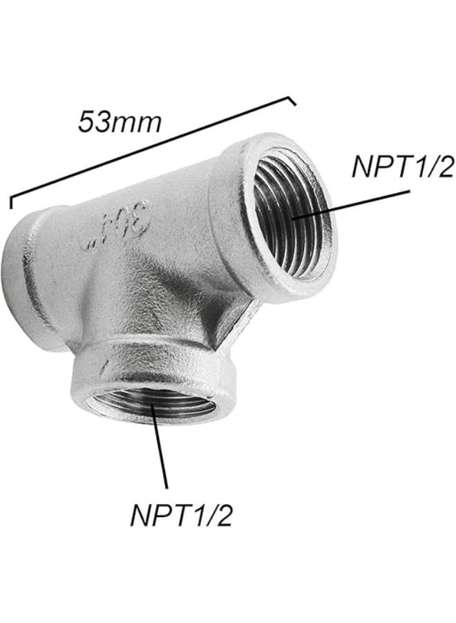 HIWUS 304 Stainless Steel Female Threaded 3 Way TT Pipe Fitting NPT 1/2 Inch Threaded Connector - Image 3