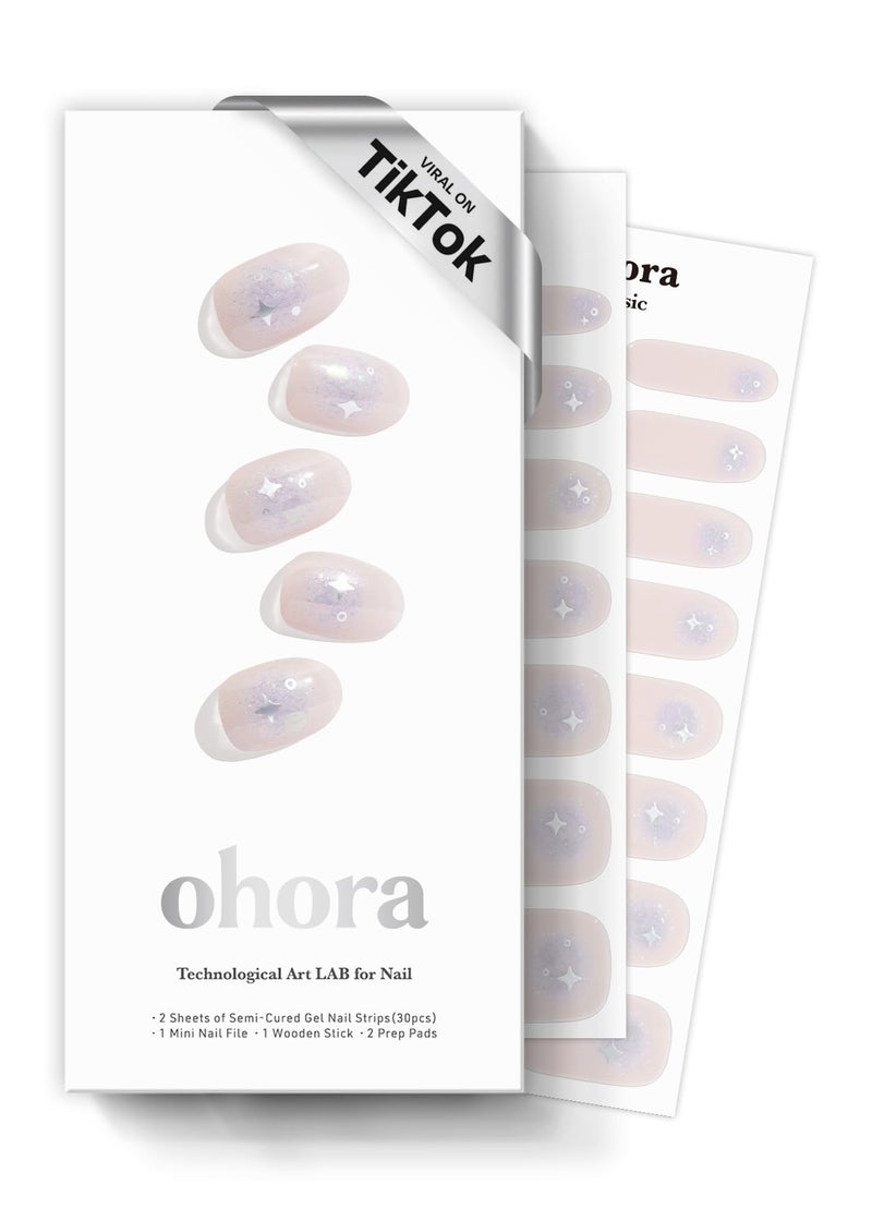 ohora Semi Cured Gel Nail Strips (N Faerie Snow) - Works with Any Lamps, Salon-Quality, Long Lasting, Easy to Apply & Remove - Includes 2 Prep Pads, Nail File & Wooden Stick - Image 1