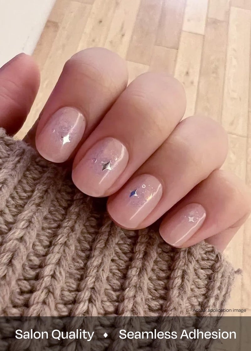 ohora Semi Cured Gel Nail Strips (N Faerie Snow) - Works with Any Lamps, Salon-Quality, Long Lasting, Easy to Apply & Remove - Includes 2 Prep Pads, Nail File & Wooden Stick - Image 4