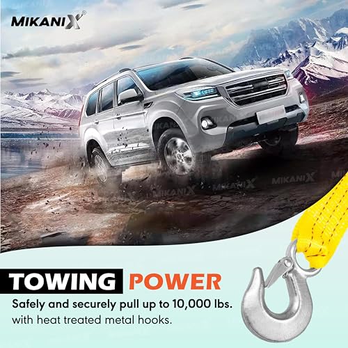 MIKANIX Heavy-Duty Towing Strap 3000KG Capacity I 75mm Wide Recovery Belt with Steel Hooks for Cars, Trucks, SUVs & Off-Road Vehicles (Pack of 1) - Image 2