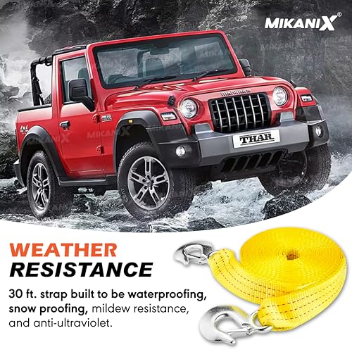 MIKANIX Heavy-Duty Towing Strap 3000KG Capacity I 75mm Wide Recovery Belt with Steel Hooks for Cars, Trucks, SUVs & Off-Road Vehicles (Pack of 1) - Image 4