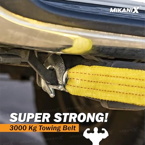 MIKANIX Heavy-Duty Towing Strap 3000KG Capacity I 75mm Wide Recovery Belt with Steel Hooks for Cars, Trucks, SUVs & Off-Road Vehicles (Pack of 1) - Image 3