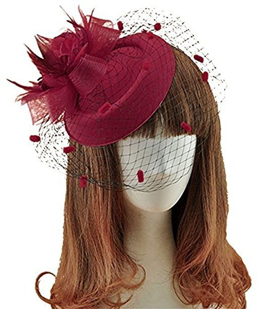 Generic Elegant Mesh Veil Hat Kids Hair Accessories Wine Red