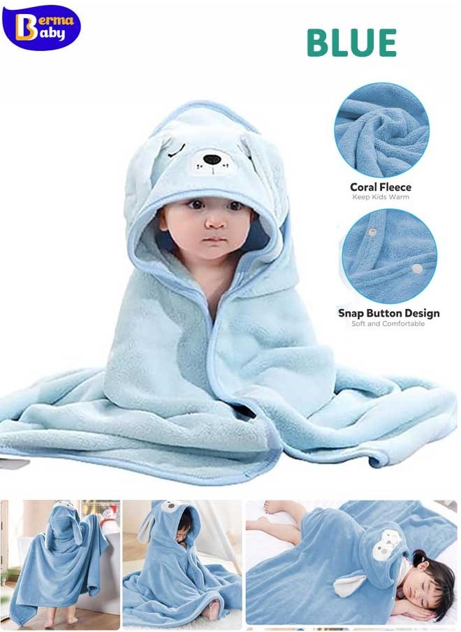 Berma Baby Baby Bath Towel Ultra Soft Hooded Towel Highly Absorbent Bathrobe Blanket Toddlers Shower Gifts for Boys Girls- 80*80cm (Blue)  - Image 1