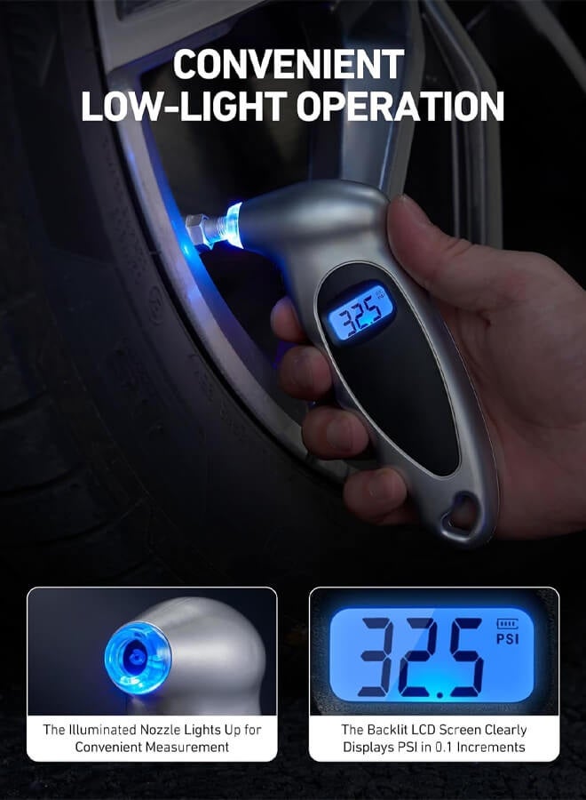 Bliszaar Tire Pressure Gauge Digital 0-150PSI (Accurate in 0.1 Increments), 4 Settings Stocking Stuffers for Car Truck Bicycle with Backlight LCD and Presta Valve Adaptor, Sliver - Image 2