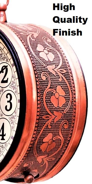Vintage Clock Iron Handcrafted Double Side Analog Clock With Roman Numbers 1 Year Warranty (6 Inches Size, Rose Gold Finish, Floral Design, Vc-65471) - Image 4