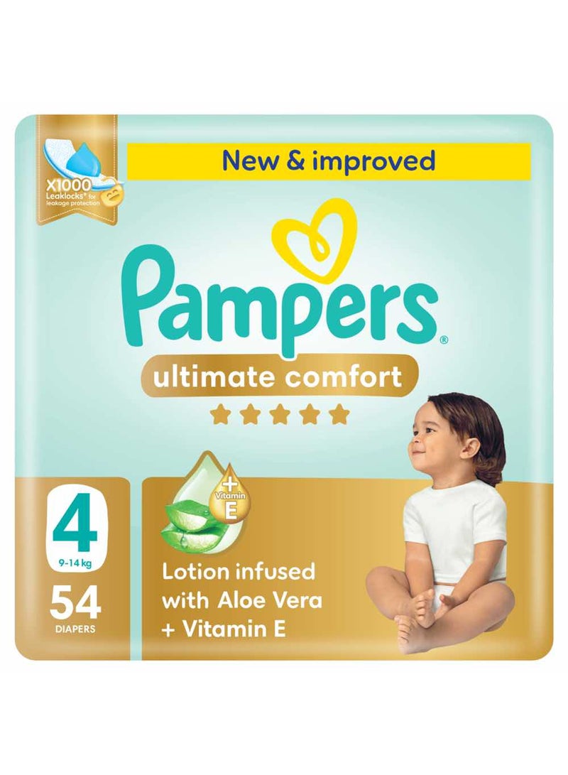 بامبرز Ultimate Comfort Taped Diapers, Size 4, 9-14kg, Lotion infused with Aloe Vera and Vitamin E, Mega Pack - Image 1
