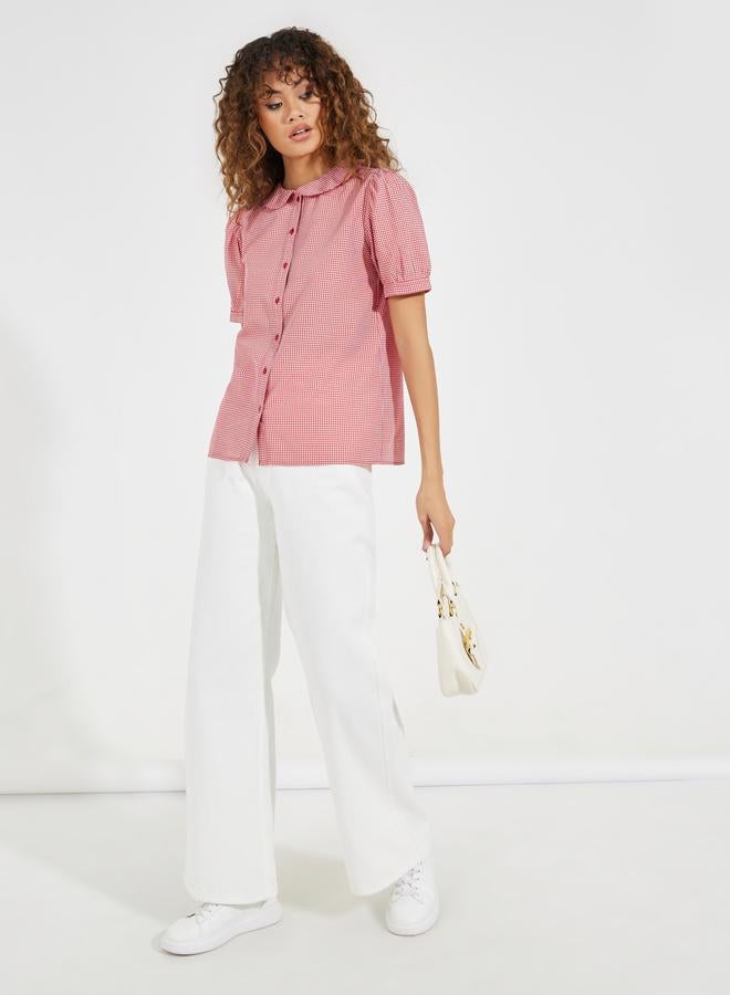Styli Gingham Relaxed Fit Shirt with Puff Sleeves - Image 2