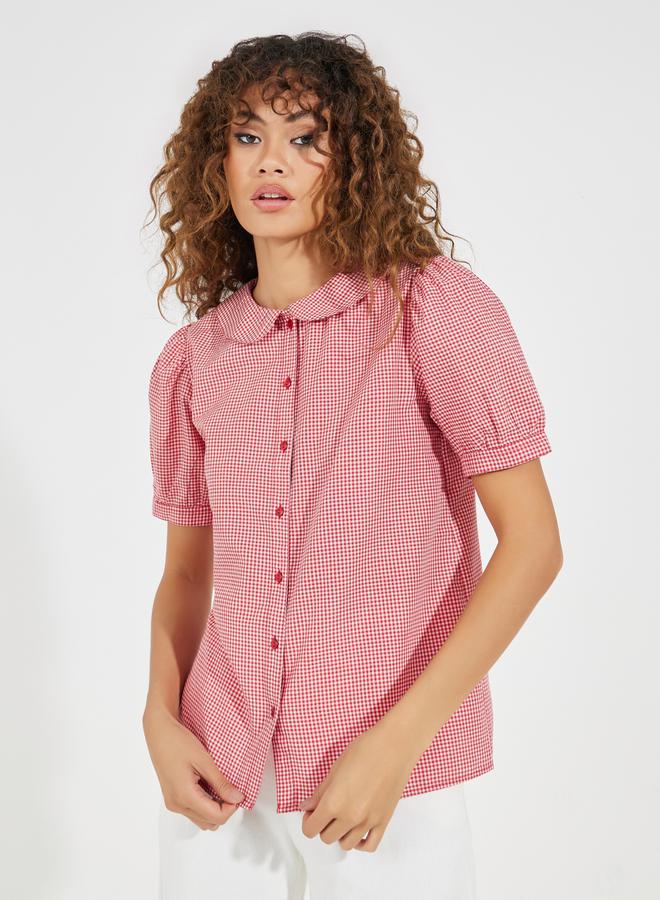 Styli Gingham Relaxed Fit Shirt with Puff Sleeves - Image 3