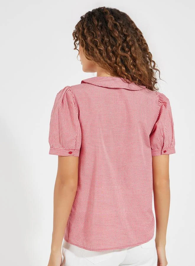 Styli Gingham Relaxed Fit Shirt with Puff Sleeves
