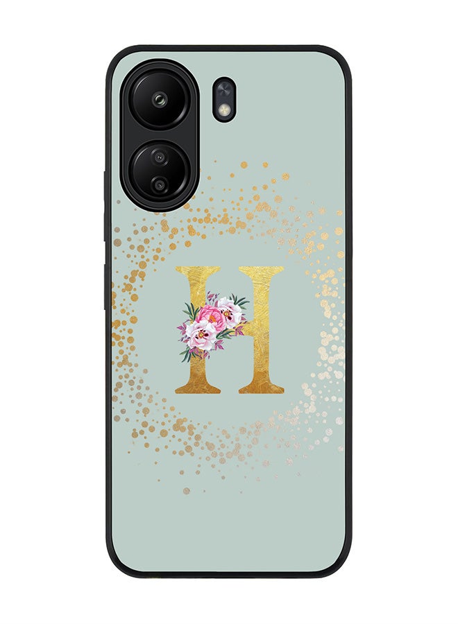Stylizedd Rugged Black edge case for Xiaomi Poco C65, Slim fit Thin Cover- Custom Monogram Initial Letter Floral Pattern Alphabet-H  (Light Grey ) - Image 1